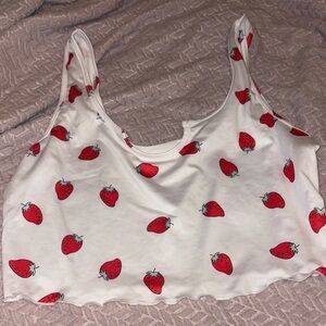 Strawberry Print White Cropped Tank Top